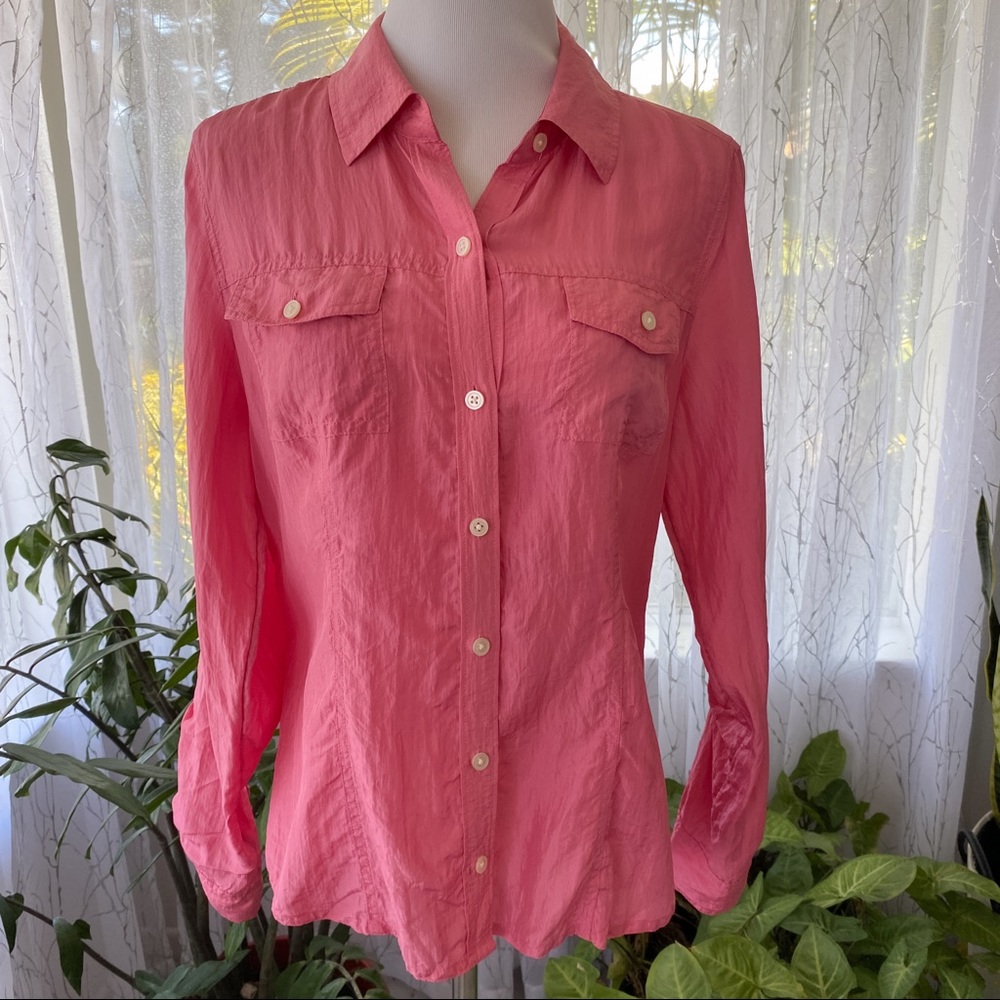 BANANA REPUBLIC - 100% Silk Pink Button Up Longsleeve